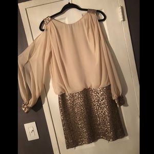 Beige with Rose gold sequence evening dress